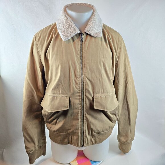 Cole Haan Jacket Men Medium Tan Sherpa Collar Bomber Utility Coat Casual Classic - Picture 1 of 8